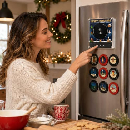 Magnetic Fridge Vinyl Music Box E - Personalized Audio Keepsake, Retro LED Decor