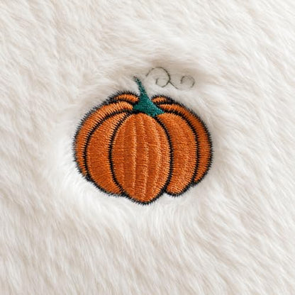 Fall Pumpkin Embroidered Pillow Cover 18x18 Bright Orange & White Set of 2