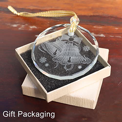Christmas Crystal Hanging Ornament - Shiny Engraved Glass Decor - Variation C