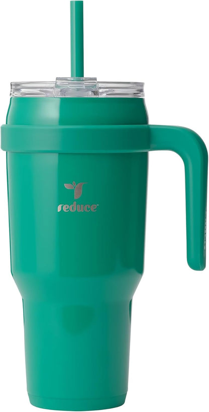 Reduce 40 oz Stainless Steel Tumbler - Insulated Travel Mug with Handle & Reusable Straw | Keeps Drinks Cold for 24 Hrs, Dishwasher Safe - Palm Leaf