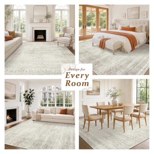 8x10 Beige Cream Washable Area Rug - Neutral Medallion Design, Non-Slip Backing