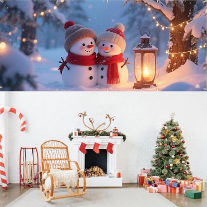 Snowman Lantern Garage Door Banner 16x7 Ft - Winter Snow Scene Decorative Flag - Holiday Outdoor Indoor Seasonal Decor - Variation of THISFIND 89