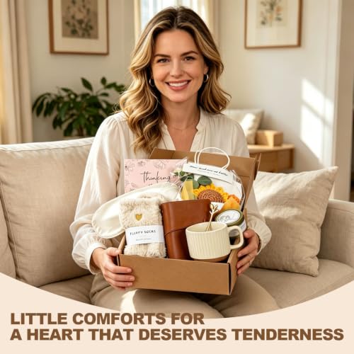 Brown Birthday Gift Basket for Women with Coffee Mug, Sunflower & Self-Care Items