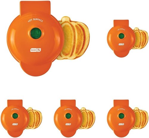 DASH Mini Waffle Maker - Easy to Clean Non-Stick Surfaces | 4-Inch Orange Pumpkin Design (Pack of 5)