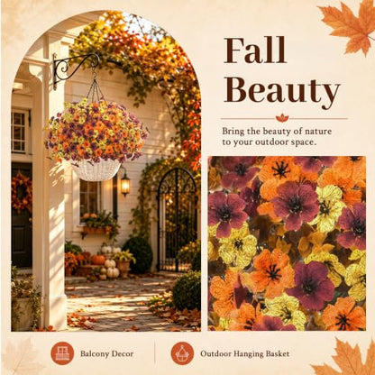 Fall Hanging Flower Baskets with Artificial Flowers - Outdoor Decor Set