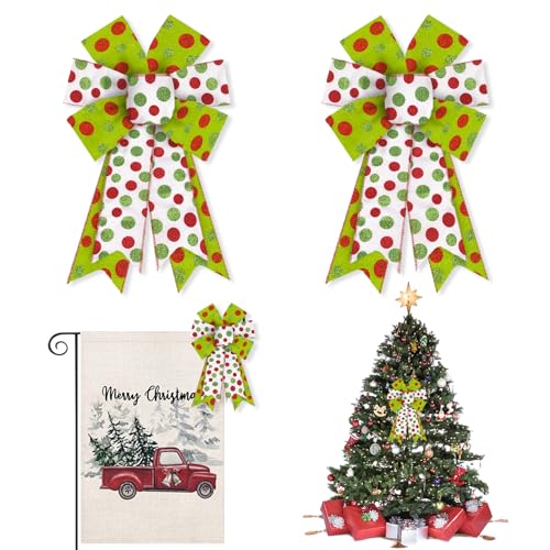 Christmas Bow for Wreath - Glitter Red & Green Polka Dots, Winter Door Decor, Style7