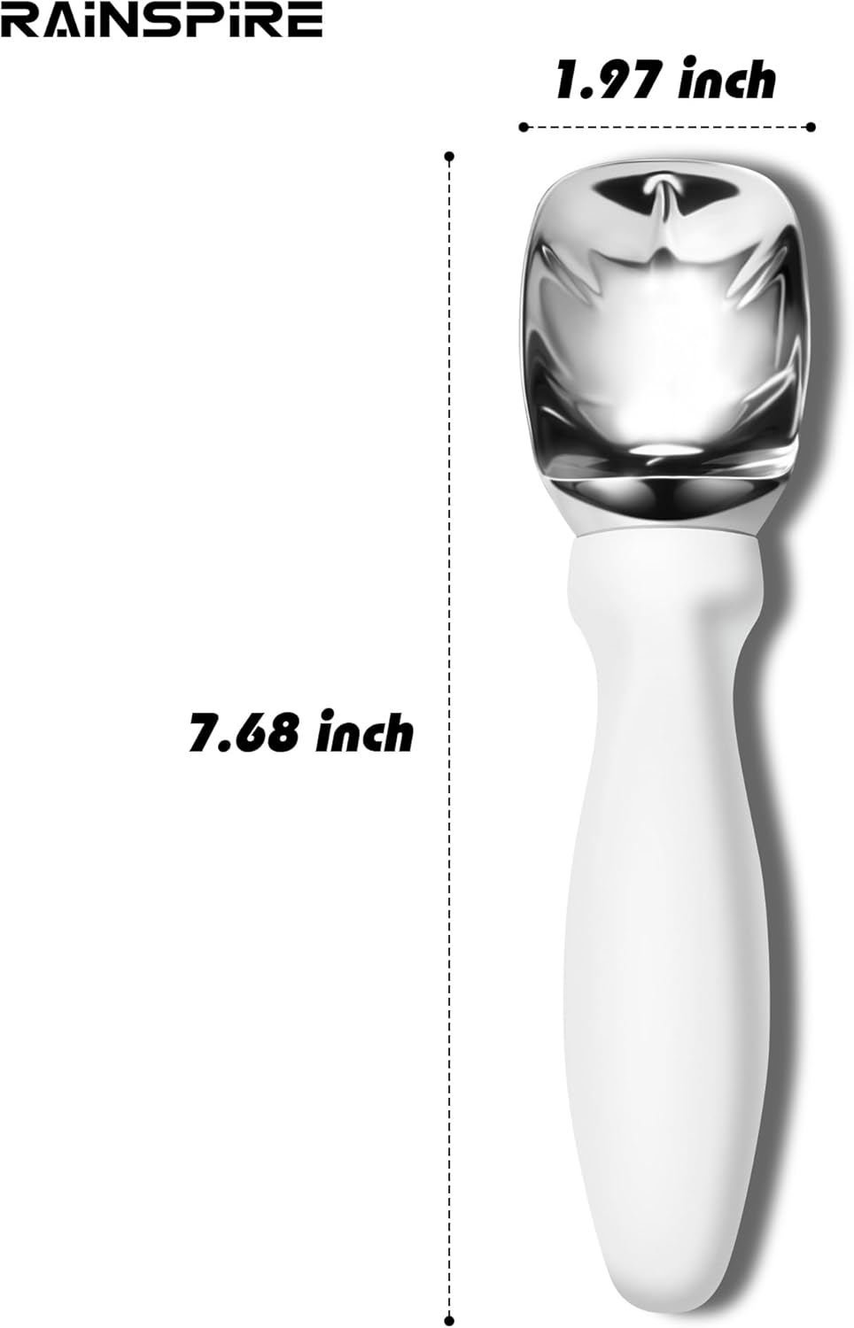 Rainspire Ice Cream Scoop - Heavy Duty Stainless Steel with Comfortable Handle | Perfect for Gelato, Sorbet, and Cookie Dough