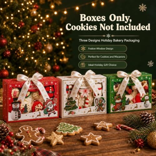 48PCS Christmas Clear Window Strawberry Cookie Boxes - Multi Pattern, 9x6x2.5 Inches