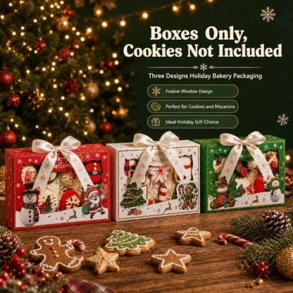 48PCS Christmas Clear Window Strawberry Cookie Boxes - Multi Pattern, 9x6x2.5 Inches