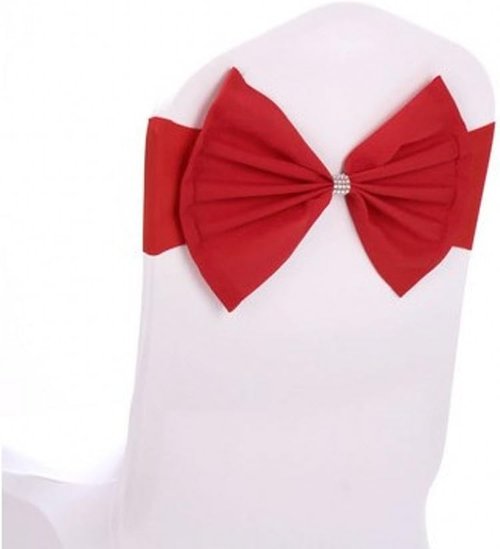 Elegant Red Chair Sashes by [Brand Name] - 10pcs Elastic Spandex Wedding & Party Decorations