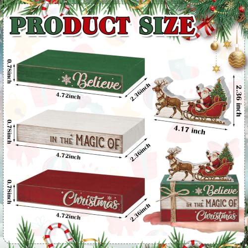 Christmas Santa Sleigh Wooden Book Stack Sign Set - Holiday Table Decor, Rustic Festive Centerpiece - Variation: Santa Sleigh