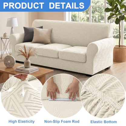 Beige 2-Piece Stretch Armchair Cover Set 31-46 Inches with Cushion