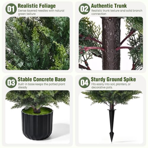 Green 3FT Artificial Topiary Cedar Trees Set of 2 - Outdoor Christmas Decor