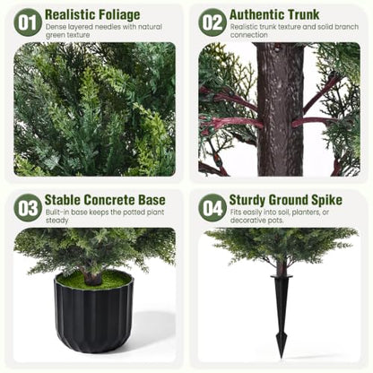 Green 3FT Artificial Topiary Cedar Trees Set of 2 - Outdoor Christmas Decor