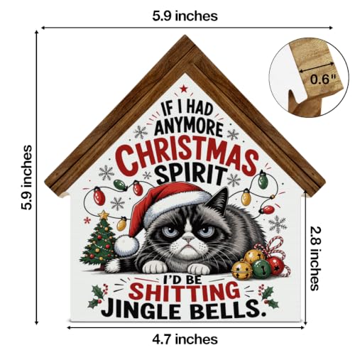 Funny Christmas Cat Sign Decor - Wooden Holiday Wall Art for Indoor Home