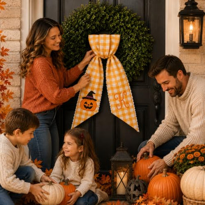 Halloween Wreath Sash with Monogram and Fall Pumpkin Design - Color 7