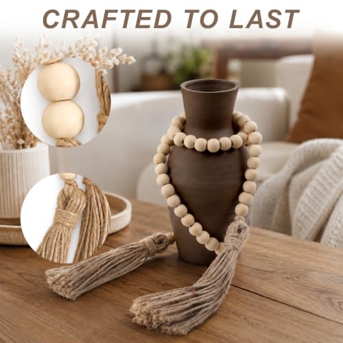 Farmhouse Wood Bead Garland with Tassels - Rustic Home Decor, 35 Inches