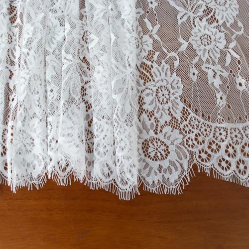12x120-Inch Off-White Lace Table Runner with Scalloped Edges & Eyelash Trim - Elegant Farmhouse Decor