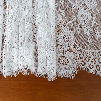 12x120-Inch Off-White Lace Table Runner with Scalloped Edges & Eyelash Trim - Elegant Farmhouse Decor