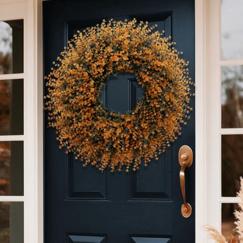 28-Inch Fall Boxwood Wreath for Front Door Decoration - Orange