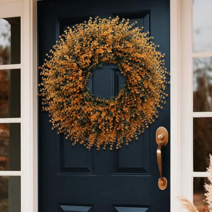 28-Inch Fall Boxwood Wreath for Front Door Decoration - Orange