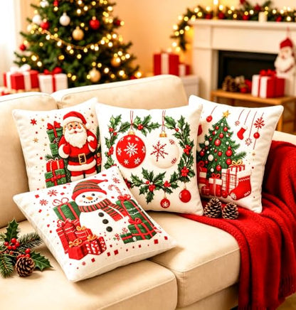 Christmas Throw Pillow Covers Set of 4 18x18 Inch Holiday Decor