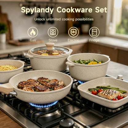 Cream White 21-Piece Ceramic Nonstick Cookware Set with Removable Handles