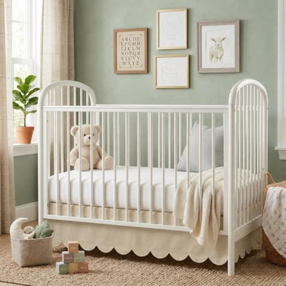28x52 Inch Oatmeal Beige Crib Skirt with 14-Inch Drop and Scalloped Edges – Nursery Bed Skirt for Standard Cribs (Variation: Oatmeal / 28×52 in / 14 Inches)