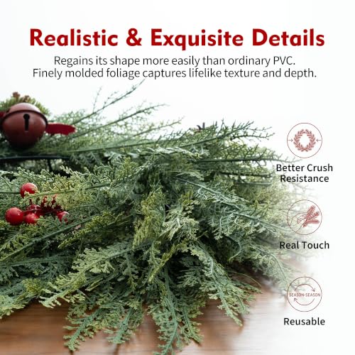 Cedar 24 Inch Real Touch Christmas Wreath for Front Door - Senjie