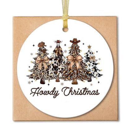 Western Leopard Print Christmas Tree Ornament - Cowboy Holiday Ceramic Decoration with Variation