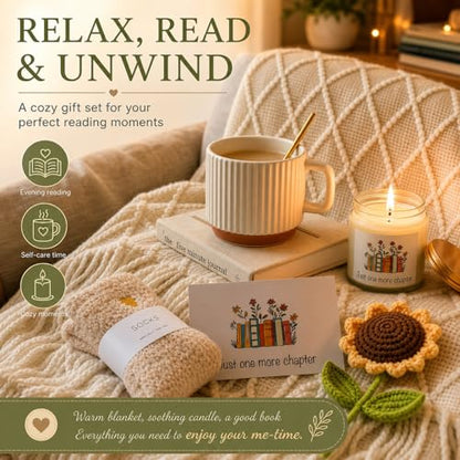 Book Lovers Gift Set for Women - Reading Accessories with Sunflower & Cozy Items