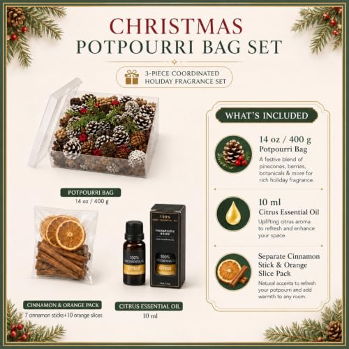 Christmas Potpourri Set with Essential Oil - Vase Filler & Home Fragrance