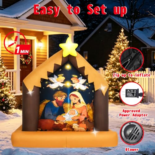 4 Ft Christmas Inflatable Nativity Scene Outdoor Decorations with Lights