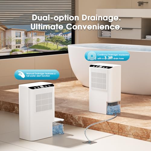 Onsekin Small Dehumidifier with 2000 Sq.Ft Coverage, 3.3ft Drain Hose, 2.5L Tank - Floral White