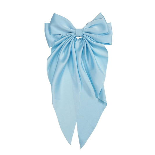 Skiennix Jumbo Silky Satin Bow Clip Hair Barrettes - Light Blue Large French Metal Bowknot for Girls