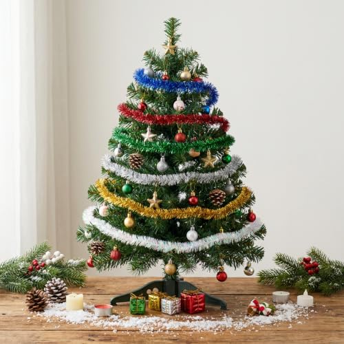 79Ft Multicolor Christmas Tinsel Ribbon Set - 6 Colors, Metallic Wire Garland