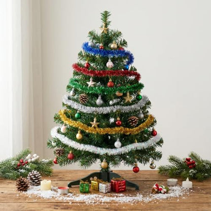 79Ft Multicolor Christmas Tinsel Ribbon Set - 6 Colors, Metallic Wire Garland