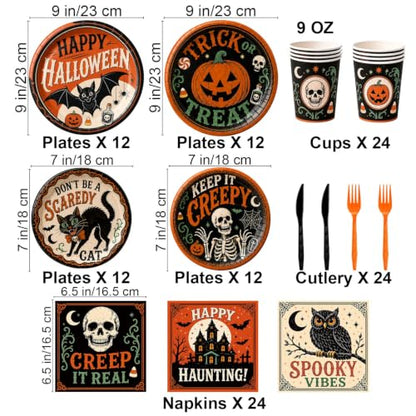 Halloween Party Supplies Set with Plates Cups Napkins Cutlery for Spooky Celebration