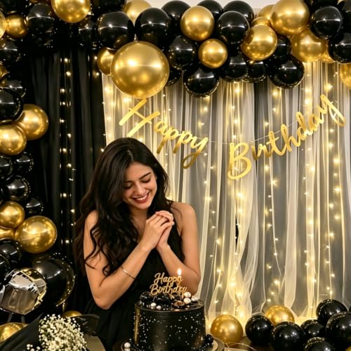 Black and Gold Balloon Arch Kit for Party Decorations, 129 Pcs