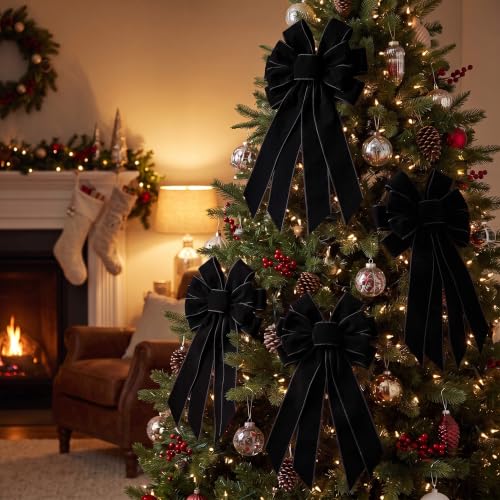 Black Velvet Christmas Bow Set for Wreaths and Trees - Large 2 Pack