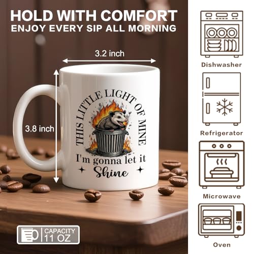 White 14 oz Ceramic Coffee Mug - This Little Light Of Mine Possum Lover