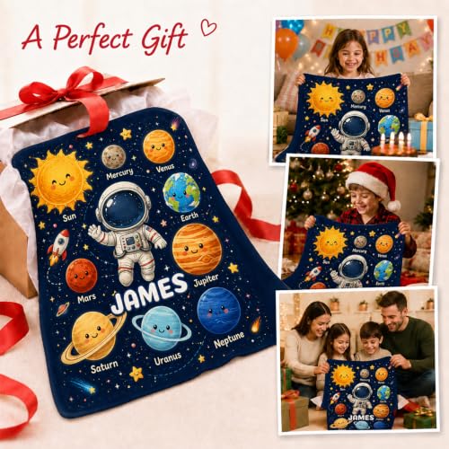Custom Boys Planet Blanket - White Personalized Flannel Throw for Kids & Teens