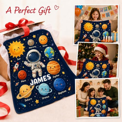 Custom Boys Planet Blanket - White Personalized Flannel Throw for Kids & Teens