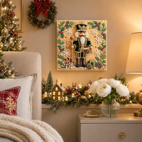 Pearl Painting Kit Nutcracker Green Christmas DIY Craft - 7.87in Stretched Canvas