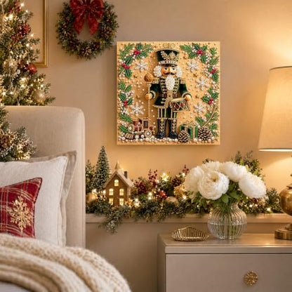 Pearl Painting Kit Nutcracker Green Christmas DIY Craft - 7.87in Stretched Canvas
