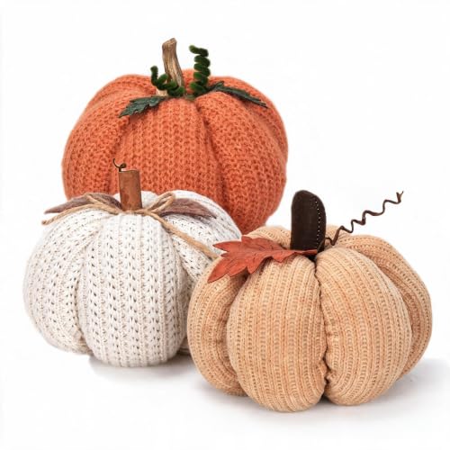 Set of 3 Crochet Fall Pumpkins - Decorative Autumn Home Decor