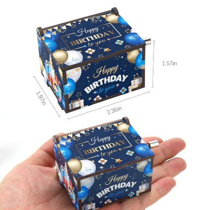 Wooden Hand Crank Music Box Birthday Melody Mini Keepsake Blue