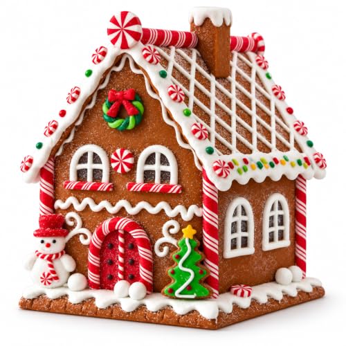 Lighted Gingerbread House Christmas Decor - Clay Dough, 6.3 Inch