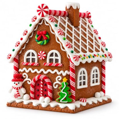 Lighted Gingerbread House Christmas Decor - Clay Dough, 6.3 Inch