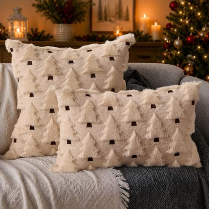 20x12 Inch Christmas Lumbar Pillow Cover Beige Plush Faux Fur Winter Home Decor